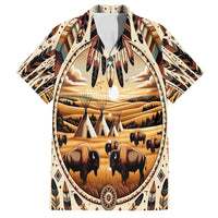 Native American Life Family Matching Long Sleeve Bodycon Dress and Hawaiian Shirt Teepee Village With Buffalo Bison - Wonder Print Shop