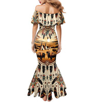Native American Life Family Matching Mermaid Dress and Hawaiian Shirt Teepee Village With Buffalo Bison - Wonder Print Shop