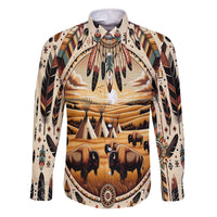 Native American Life Family Matching Off Shoulder Short Dress and Hawaiian Shirt Teepee Village With Buffalo Bison - Wonder Print Shop