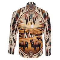 Native American Life Family Matching Off Shoulder Short Dress and Hawaiian Shirt Teepee Village With Buffalo Bison - Wonder Print Shop