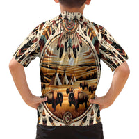 Native American Life Family Matching Puletasi and Hawaiian Shirt Teepee Village With Buffalo Bison - Wonder Print Shop
