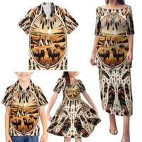 Native American Life Family Matching Puletasi and Hawaiian Shirt Teepee Village With Buffalo Bison - Wonder Print Shop