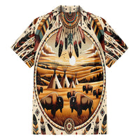 Native American Life Family Matching Short Sleeve Bodycon Dress and Hawaiian Shirt Teepee Village With Buffalo Bison - Wonder Print Shop