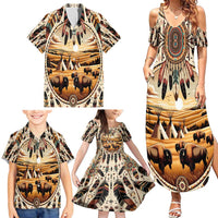 Native American Life Family Matching Summer Maxi Dress and Hawaiian Shirt Teepee Village With Buffalo Bison - Wonder Print Shop