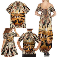 Native American Life Family Matching Summer Maxi Dress and Hawaiian Shirt Teepee Village With Buffalo Bison - Wonder Print Shop