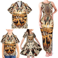 Native American Life Family Matching Tank Maxi Dress and Hawaiian Shirt Teepee Village With Buffalo Bison - Wonder Print Shop