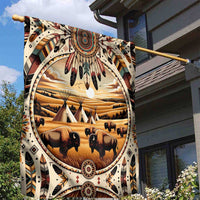 Native American Life Garden Flag Teepee Village With Buffalo Bison - Wonder Print Shop