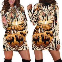 Native American Life Hoodie Dress Teepee Village With Buffalo Bison - Wonder Print Shop