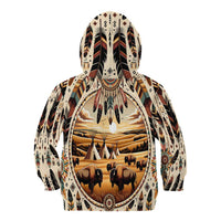 Native American Life Kid Hoodie Teepee Village With Buffalo Bison - Wonder Print Shop