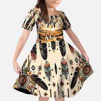 Native American Life Kid Short Sleeve Dress Teepee Village With Buffalo Bison - Wonder Print Shop