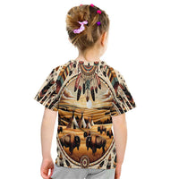 Native American Life Kid T Shirt Teepee Village With Buffalo Bison - Wonder Print Shop