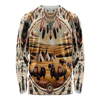 Native American Life Long Sleeve Shirt Teepee Village With Buffalo Bison - Wonder Print Shop
