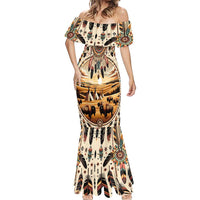 Native American Life Mermaid Dress Teepee Village With Buffalo Bison - Wonder Print Shop
