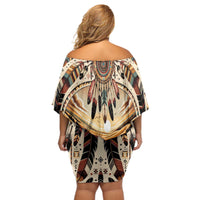 Native American Life Off Shoulder Short Dress Teepee Village With Buffalo Bison - Wonder Print Shop