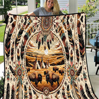 Native American Life Quilt Teepee Village With Buffalo Bison - Wonder Print Shop