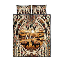 Native American Life Quilt Bed Set Teepee Village With Buffalo Bison - Wonder Print Shop