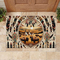 Native American Life Rubber Doormat Teepee Village With Buffalo Bison - Wonder Print Shop