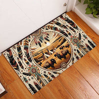 Native American Life Rubber Doormat Teepee Village With Buffalo Bison - Wonder Print Shop