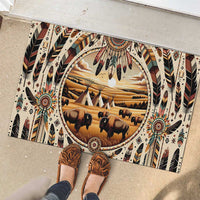 Native American Life Rubber Doormat Teepee Village With Buffalo Bison - Wonder Print Shop