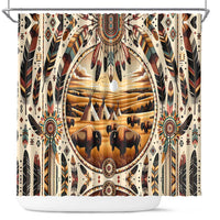 Native American Life Shower Curtain Teepee Village With Buffalo Bison