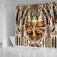 Native American Life Shower Curtain Teepee Village With Buffalo Bison