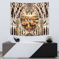 Native American Life Tapestry Teepee Village With Buffalo Bison - Wonder Print Shop