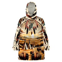 Native American Life Wearable Blanket Hoodie Teepee Village With Buffalo Bison - Wonder Print Shop