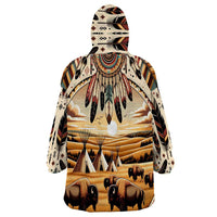 Native American Life Wearable Blanket Hoodie Teepee Village With Buffalo Bison - Wonder Print Shop
