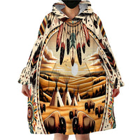 Native American Life Wearable Blanket Hoodie Teepee Village With Buffalo Bison - Wonder Print Shop