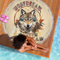 Native American Wolf Dreamcatcher Beach Blanket Vintage Style - Wonder Print Shop