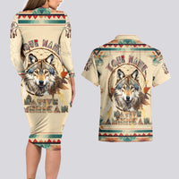 Native American Wolf Dreamcatcher Couples Matching Long Sleeve Bodycon Dress and Hawaiian Shirt Vintage Style - Wonder Print Shop