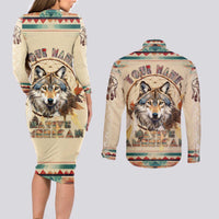Native American Wolf Dreamcatcher Couples Matching Long Sleeve Bodycon Dress and Long Sleeve Button Shirt Vintage Style - Wonder Print Shop