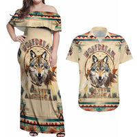 Native American Wolf Dreamcatcher Couples Matching Off Shoulder Maxi Dress and Hawaiian Shirt Vintage Style - Wonder Print Shop