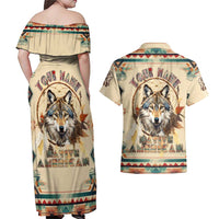 Native American Wolf Dreamcatcher Couples Matching Off Shoulder Maxi Dress and Hawaiian Shirt Vintage Style - Wonder Print Shop