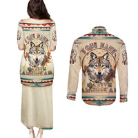 Native American Wolf Dreamcatcher Couples Matching Puletasi and Long Sleeve Button Shirt Vintage Style - Wonder Print Shop