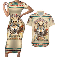 Native American Wolf Dreamcatcher Couples Matching Short Sleeve Bodycon Dress and Hawaiian Shirt Vintage Style - Wonder Print Shop