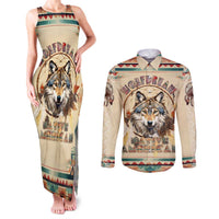 Native American Wolf Dreamcatcher Couples Matching Tank Maxi Dress and Long Sleeve Button Shirt Vintage Style - Wonder Print Shop