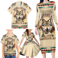 Native American Wolf Dreamcatcher Family Matching Long Sleeve Bodycon Dress and Hawaiian Shirt Vintage Style - Wonder Print Shop