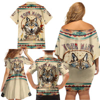 Native American Wolf Dreamcatcher Family Matching Off Shoulder Short Dress and Hawaiian Shirt Vintage Style - Wonder Print Shop