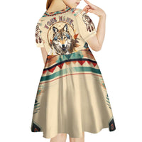 Native American Wolf Dreamcatcher Kid Short Sleeve Dress Vintage Style - Wonder Print Shop