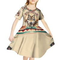 Native American Wolf Dreamcatcher Kid Short Sleeve Dress Vintage Style - Wonder Print Shop