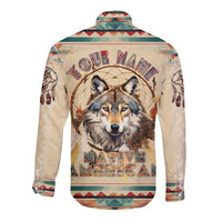 Native American Wolf Dreamcatcher Long Sleeve Button Shirt Vintage Style - Wonder Print Shop