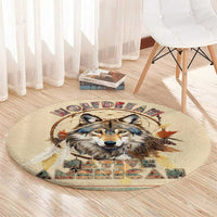 Native American Wolf Dreamcatcher Round Carpet Vintage Style