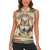 Native American Wolf Dreamcatcher Women Sleeveless Polo Shirt Vintage Style - Wonder Print Shop