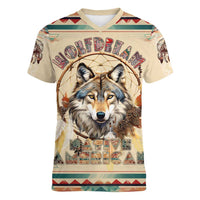 Native American Wolf Dreamcatcher Women V-Neck T-Shirt Vintage Style - Wonder Print Shop