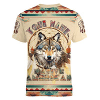 Native American Wolf Dreamcatcher Women V-Neck T-Shirt Vintage Style - Wonder Print Shop