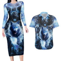Native American Wolf And Eagle Couples Matching Long Sleeve Bodycon Dress and Hawaiian Shirt Thunder Style - Wonder Print Shop