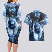 Native American Wolf And Eagle Couples Matching Long Sleeve Bodycon Dress and Hawaiian Shirt Thunder Style - Wonder Print Shop