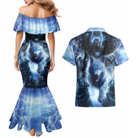 Native American Wolf And Eagle Couples Matching Mermaid Dress and Hawaiian Shirt Thunder Style - Wonder Print Shop