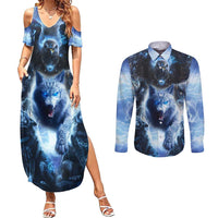 Native American Wolf And Eagle Couples Matching Summer Maxi Dress and Long Sleeve Button Shirt Thunder Style - Wonder Print Shop